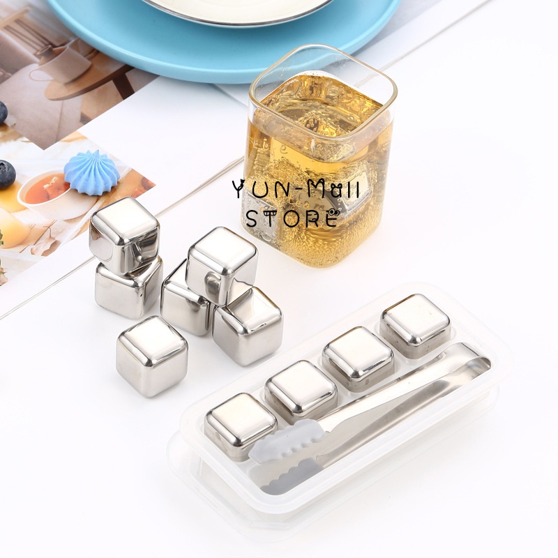 【COD+Dalam Stok+Pengiriman Cepat】Reusable Stainless Steel  8 Pcs Lce Cube Stainless Steel Sus 304 Food Grade Es Kotak Stainles Es Batu Stainless Kotak  Es Batu  （Free Ice Clips For A Limited Time