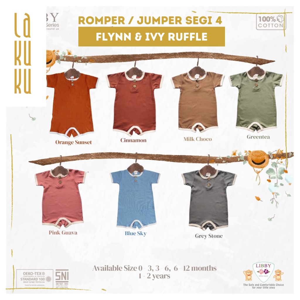 Lakuku - Libby Romper Segi 4 Flynn dan Ivy Ruffle Jumper Earth Series Cotton