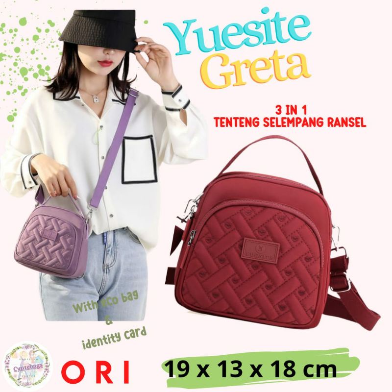 YUESITE GRETA ORIGINAL TAS WANITA 3in1 TENTENG SELEMPANG RANSEL KECIL SMALL CYUTEBAGS