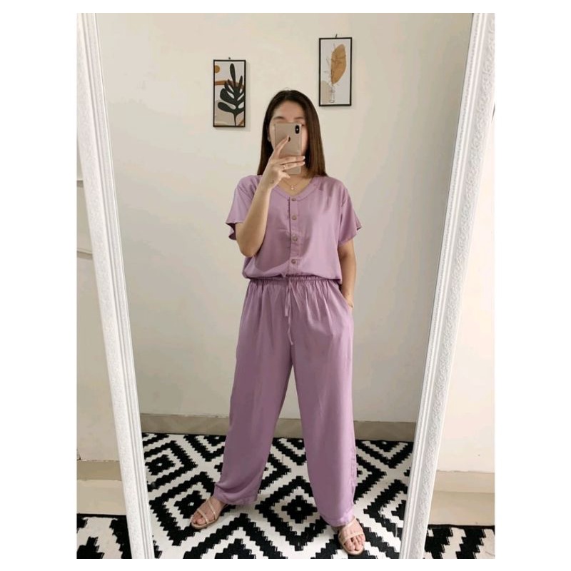 PIYAMA ONE SET LENGAN PENDEK POLOS | PIYAMA KANCING POLOS