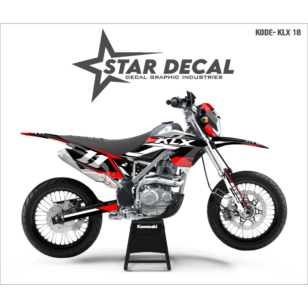 STAR DECAL | Decal KLX BF full body | Hitam Putih Merah Motif