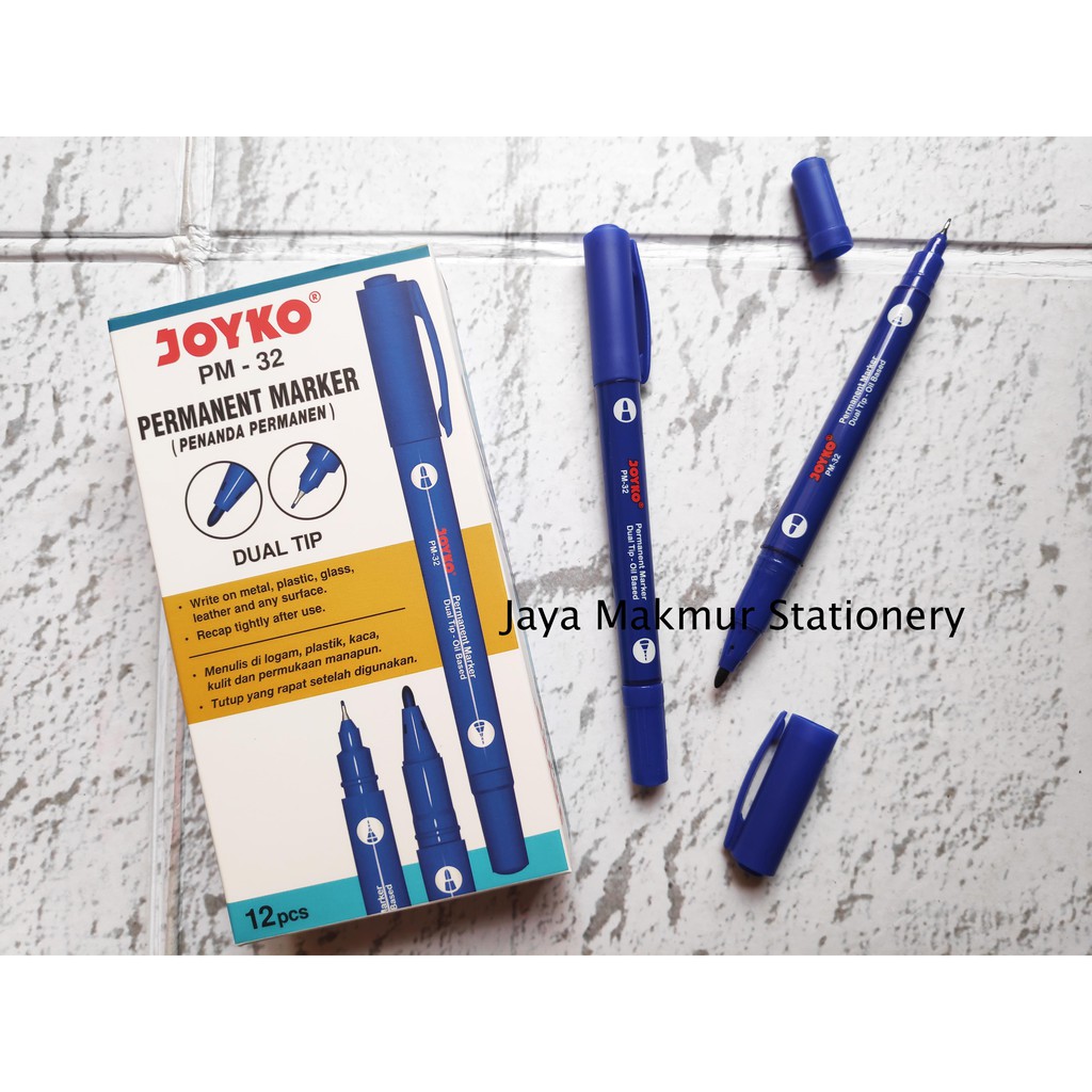 Spidol Permanent Marker Joyko PM-32 Dual tip ( Tinta Biru)