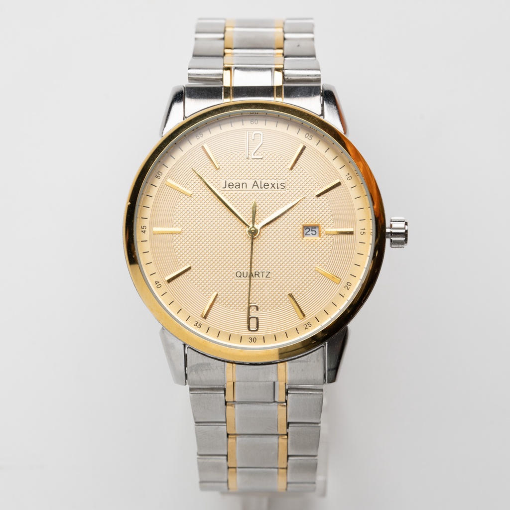 Jam Tangan Rantai Couple Cowok Cewek Anti Air Jean Alexis Prestige JA103 Panorama - Gold Dial