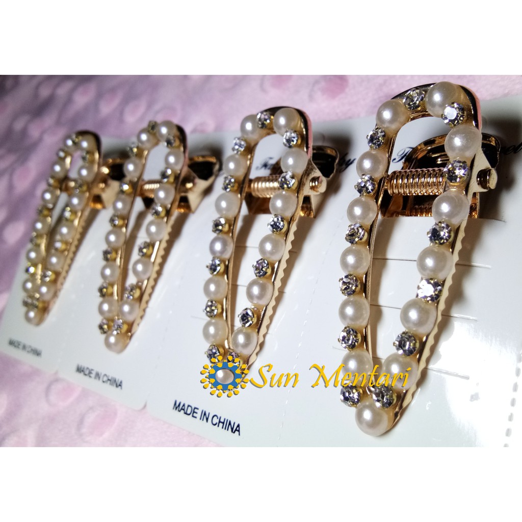 Jepitan Rambut Gold Mutiara Diamond