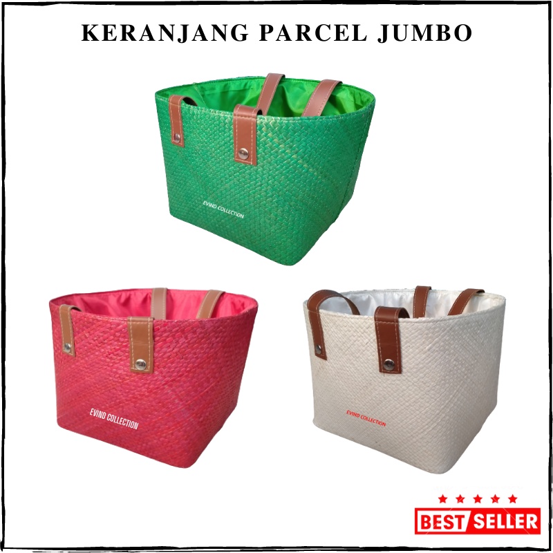 Tas Parcel Jumbo Tali Kulit Sintetis Keranjang Hampers Anyaman Pandan