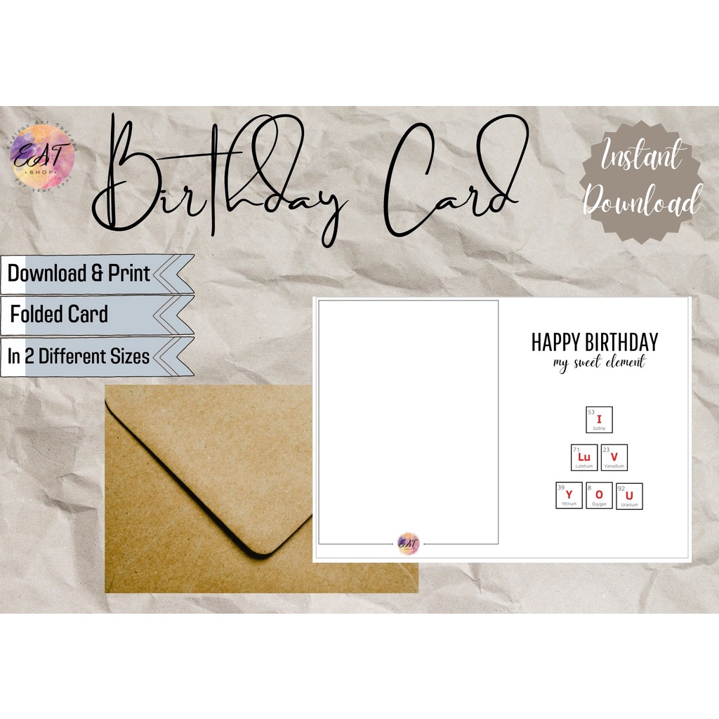 

Printable Happy Birthday Card / Love Birthday Card / Sains Birthday Card / Digital Birthday Card / Table Periodic Love Card / Kartu Ucapan Aesthetic