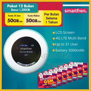 Modem Smartfren 4G LTE MiFi Movimax MV007 3000mAh Fre   e 1200GB (1Tahun