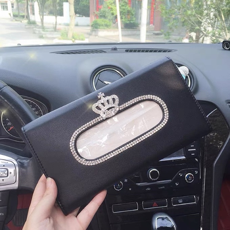 Tempat tissue mobil angsa swan bungq lily mahkota SLIM MODE Tempat Tissue Motif Silang Tisu Jepit Sunvisor Slot Pintu atau Kantong Belakang Jok Mobil