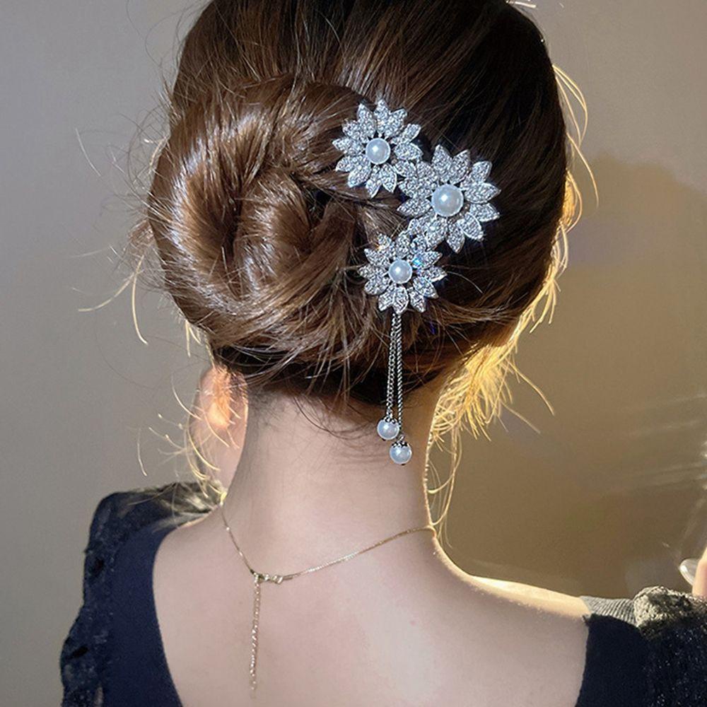 Agustina Gaya Kuno Jepit Rambut Wanita Gadis Aksesoris Rambut Bunga Pengantin Hiasan Kepala Gaya Cina Hiasan Kepala Berlian U Berbentuk Jepit Rambut