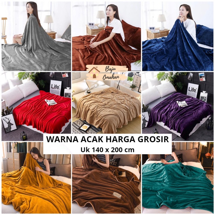 Selimut Dewasa HA003 Selimut Bulu Halus 150x200 Motif Polos Super Lembut Murah - Polos WarnaAcak(M2A