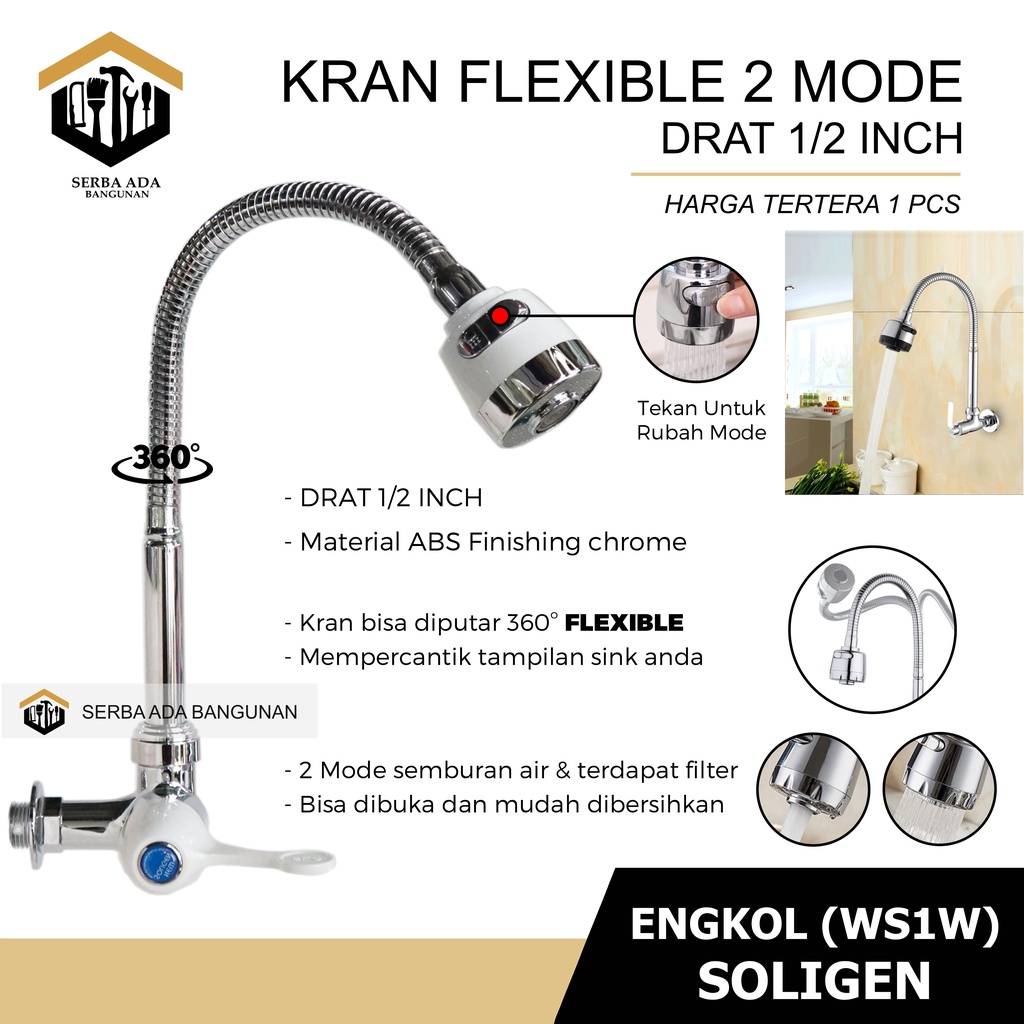 Kran Angsa Fleksibel NEW SOLIGEN PVC Keran Air Cuci Piring Tembok Sink Flexible WS2-W WS4-W WS1-W WS1-B