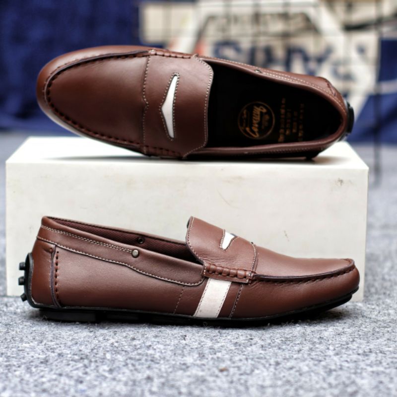 VELAZ BROWN Sepatu Pria Kulit Asli Slip On Cowok Casual Slop Formal Kerja Kantor Loafers Pesta