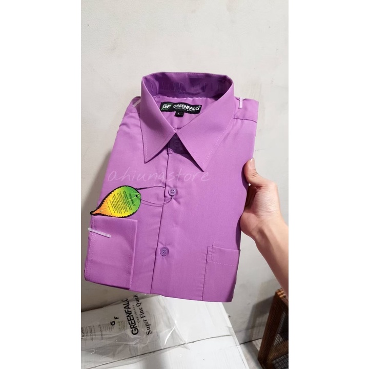 KEMEJA PRIA GREENFALO - KEMEJA POLOS LENGAN PANJANG PRIA WARNA UNGU VIOLET