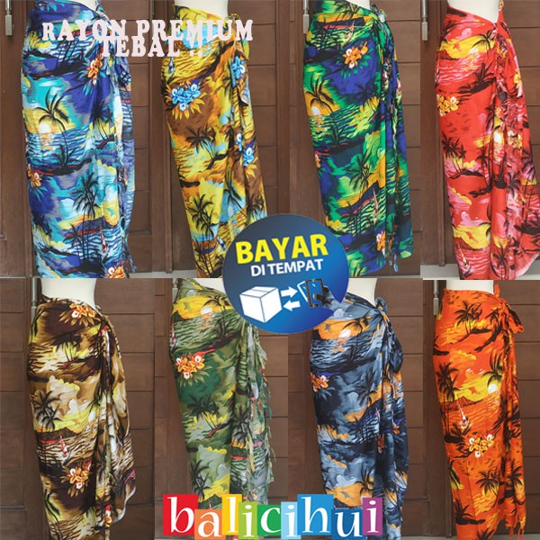 Balicihui Kain Pantai Motif Sunset Sarung Pantai Bali Printing Motif Sunset Rumbai dan Tanpa Rumbai