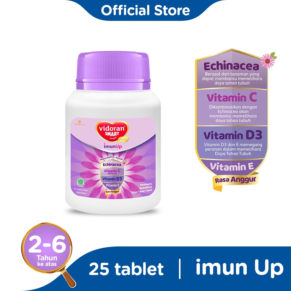 vidoran Smart imunUp Anggur 25 Tablet Vitamin Anak – 2 botol