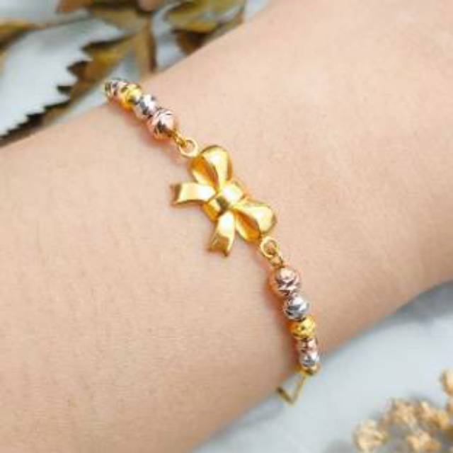 Gelang Emas Asli model garis permata putih