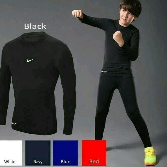 ☊Best Seller✢ Baju Manset Anak Laki Laki Lengan Panjang 8-15 tahun Baselayer Polos Hitam Buat Olahra
