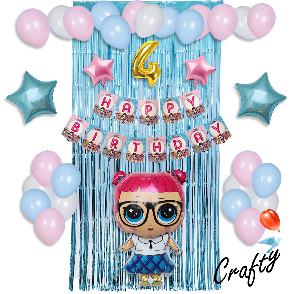 [PAKET] BIRTHDAY Set BANNER BLUE PINK LOL CURTAIN Dekorasi Pesta Ulang Tahun Anak