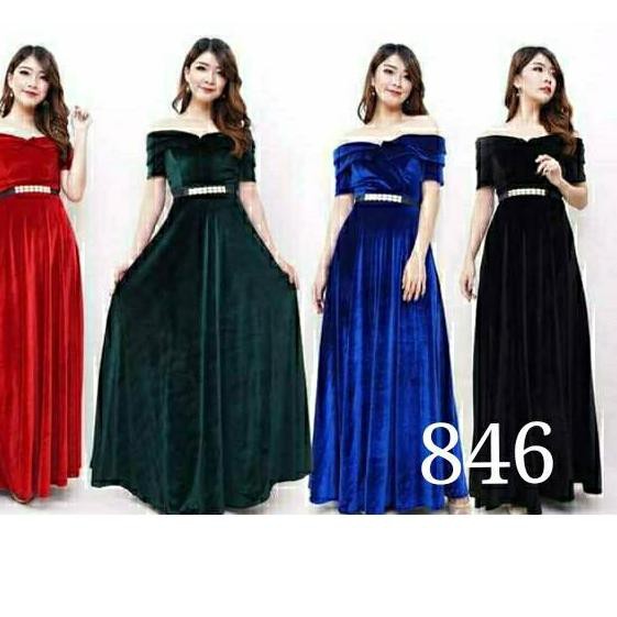 Ready  MZW Beauty 846 dress panjang layer bludru impor + Belt long dress panjang mekar gamis mekar