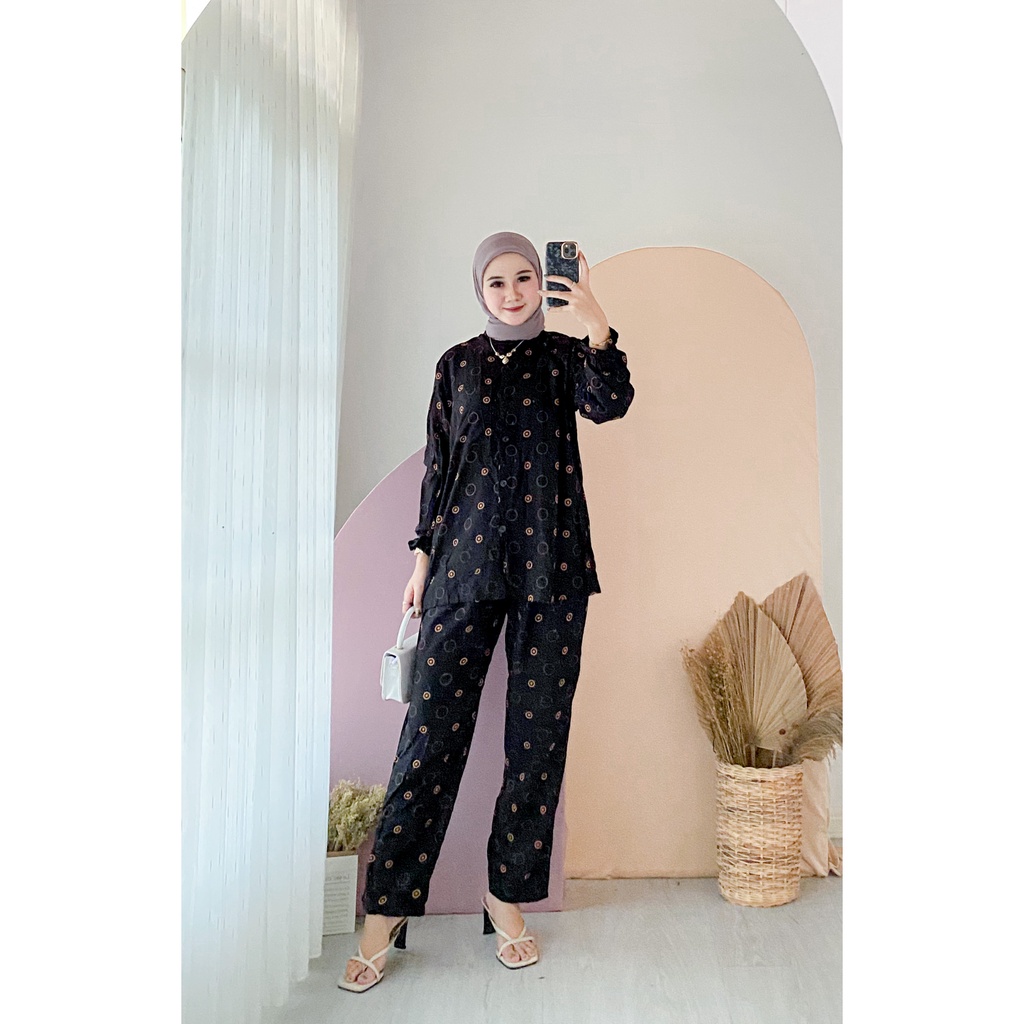 One Set Rayon Motif - Piyama Rayon | Pajamas Katun Rayon | Premium Quality | Set Piyama Wanita | Set