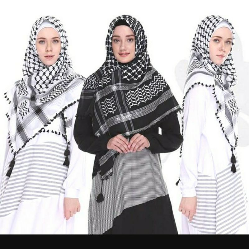 Kerudung sorban palestina hitam dan Putih-Sorban palestina