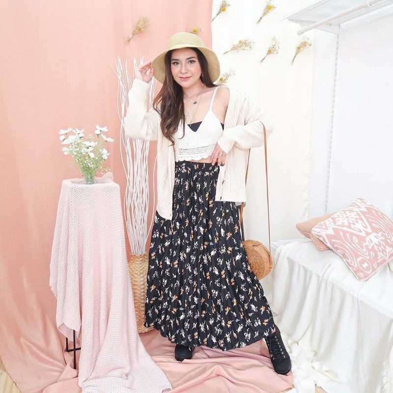 NEL -FASHION ROK PLISKET MOTIP DEASSY KEMBANG TERKINI UKURAN FIT ALLSIZE