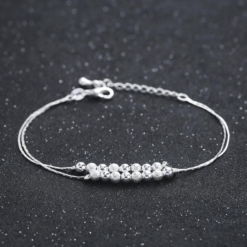 Fashion Aksesoris S925 Sterling Silver Bracelet Desain Manik-manik Lapisan Ganda Sederhana dan Serbaguna