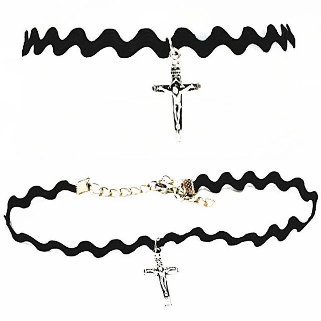 Zigzag Choker Necklace Silver Small Cross | Kalung Handmade