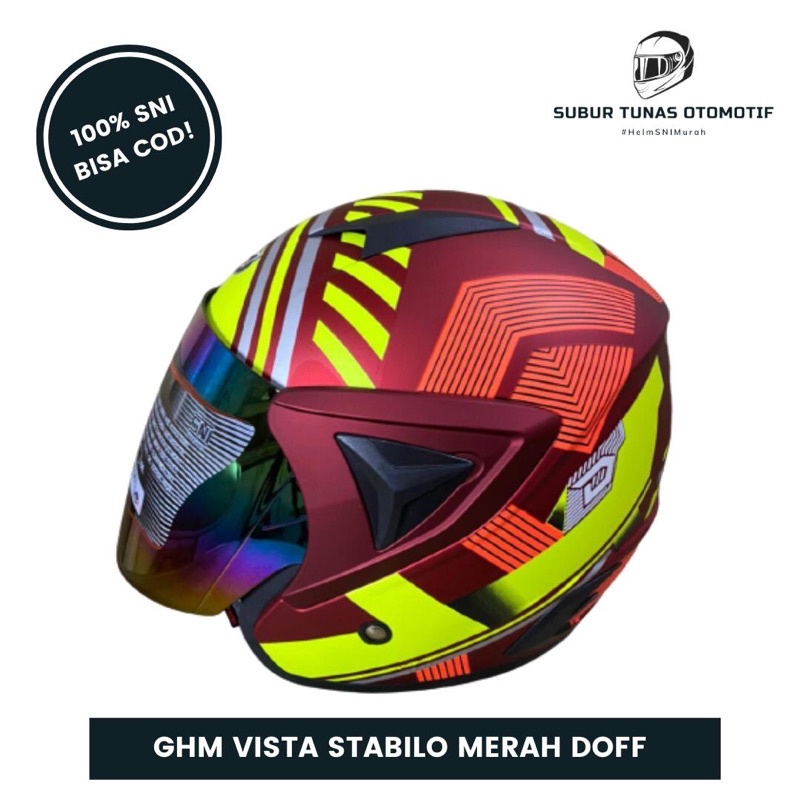 Helm Dewasa GHM Vista Stabilo Merah Kuning SNI Half Face