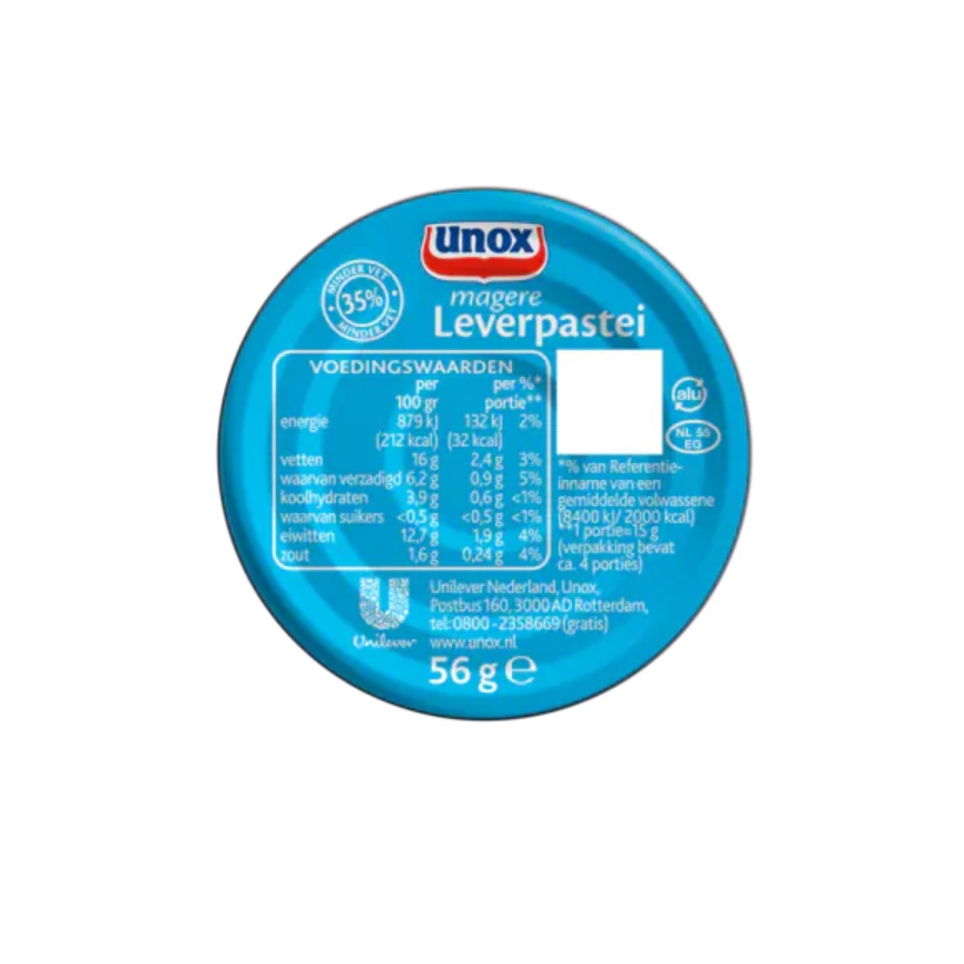 Unox Leverpastei / Liver Pate Low Fat 56 Gram