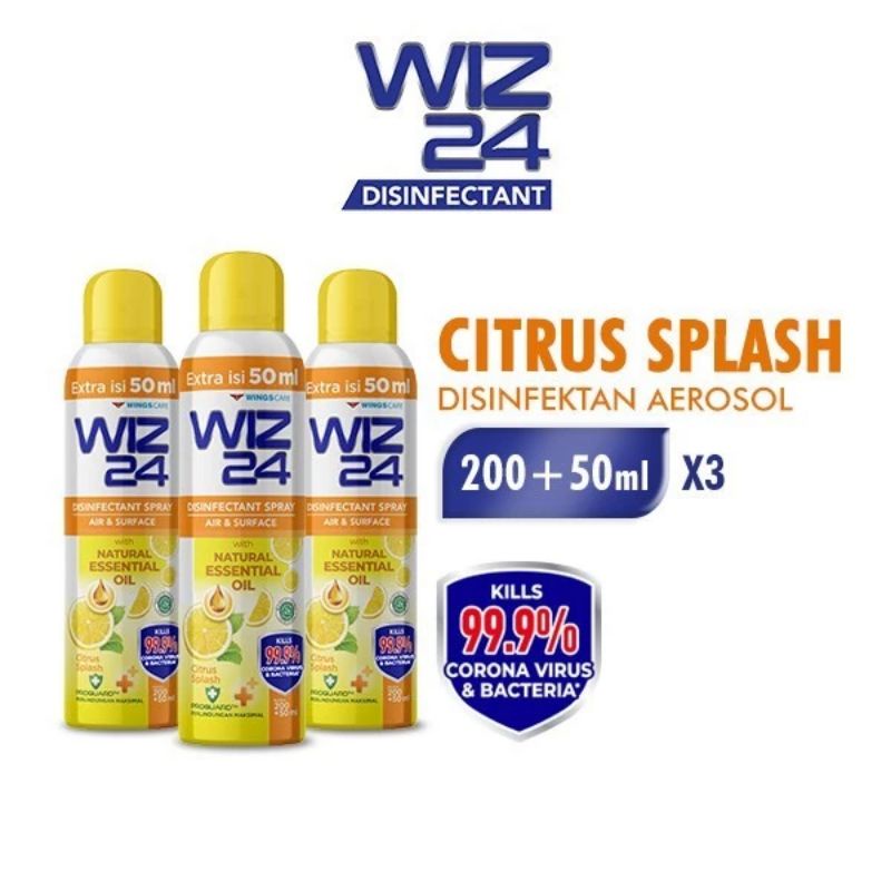 Wiz 24 Natural Disinfectant Aerosol Citrus 200ml x 3 Free Totebag