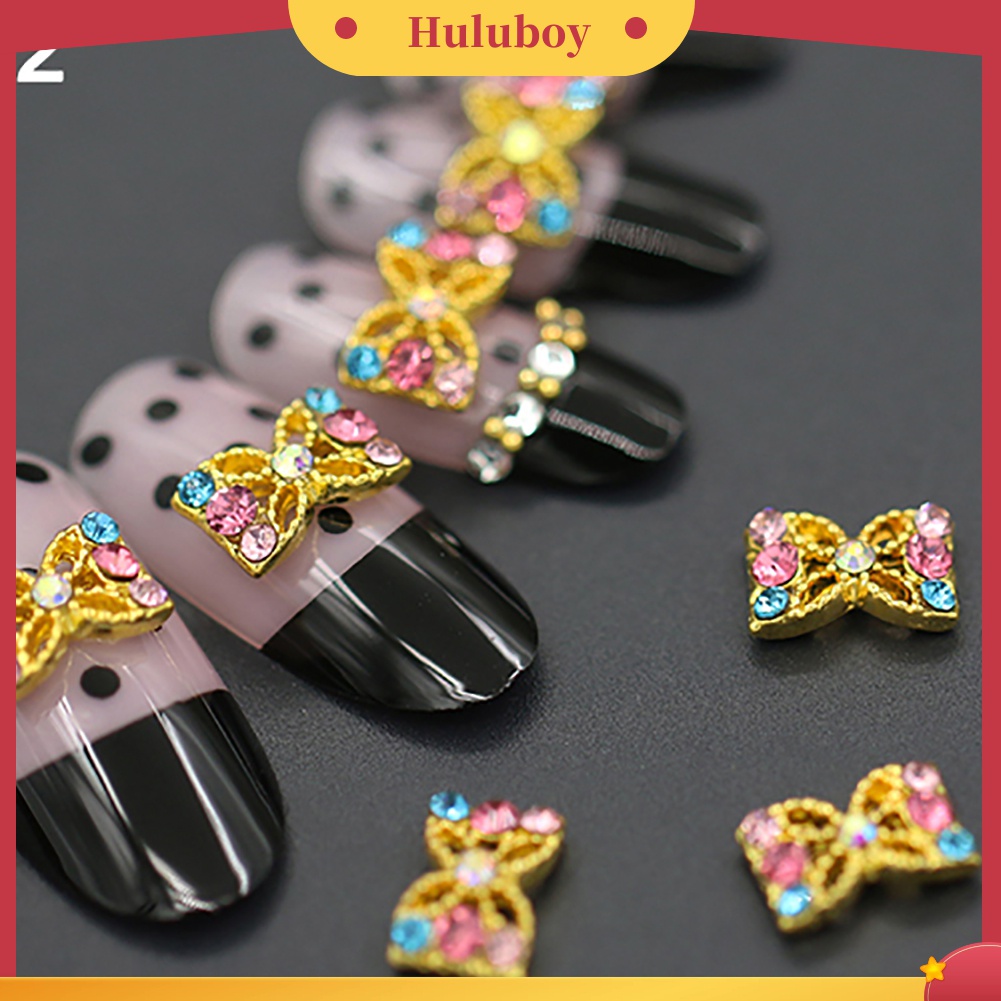 Huluboy Huluboy♡ 10pcs Stiker Kuku 3D Bahan Alloy Dengan Glitter + Berlian Imitasi