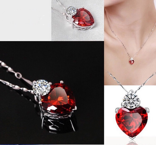 Set perhiasan swarosvki kristal romantic heart anting kalung A03 red IMPORT