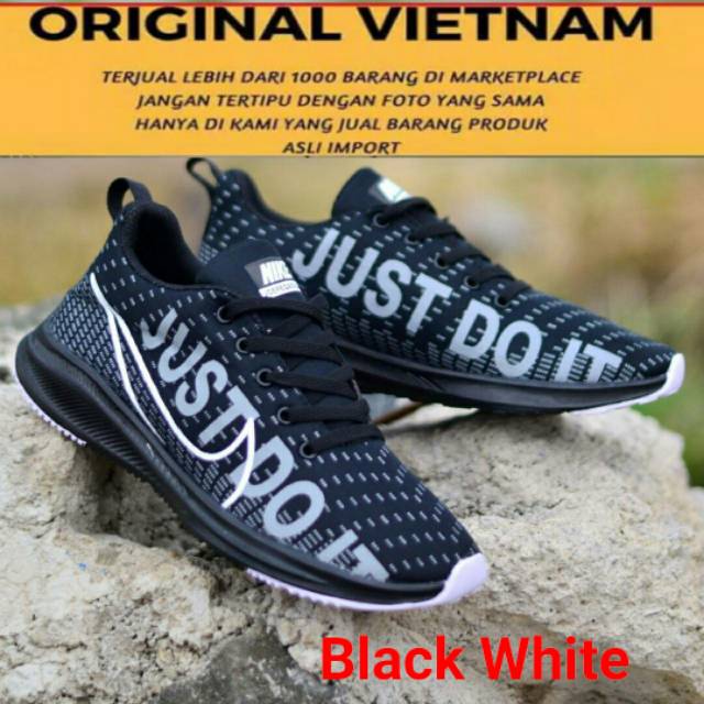 Sneaker Pria Batam ELIZA Darlene Casually Sneakers Full Black Hitam Orange Bernapas New