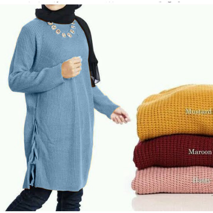 Atasan Muslim Wanita Rajut CLARISSA TUNIK-DENIM