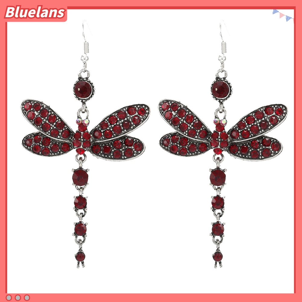 Bluelans Women Dragonfly Shape Dangle Rhinestone Hook Statement Earrings Jewelry Gift