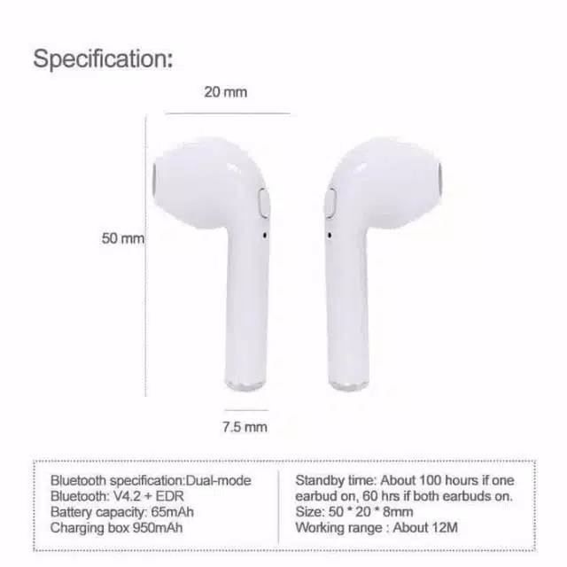 HEADSET HANDSFREE BLUETOOTH i7S WARNA PUTIH