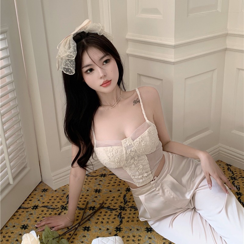 Suhao Musim Panas Pinggang Tinggi Slim Menggantungkan Satin Kasual Celana Keren Setelan Celana Hot Celana Retro Mengepel Lurus Celana Panjang Wanita