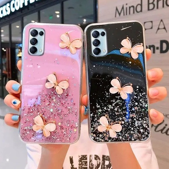 CASE OPPO RENO5 5G RENO5F RENO 5 F A94 GLITTER BLING 3D BUTTERFLY CASING SOFT CLEAR