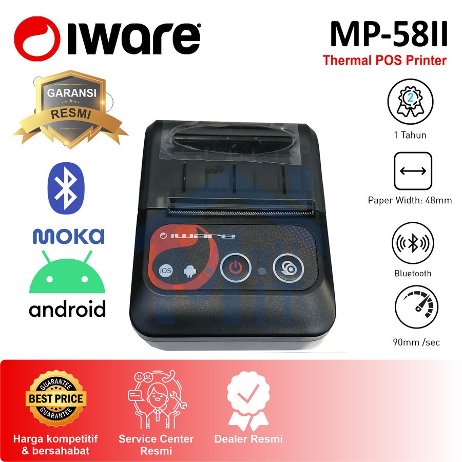 PRINTER KASIR PPOB THERMAL 58MJ VSC MP-58II IWARE / KASSEN MOKA ANDROID USB + BLUETOOTH