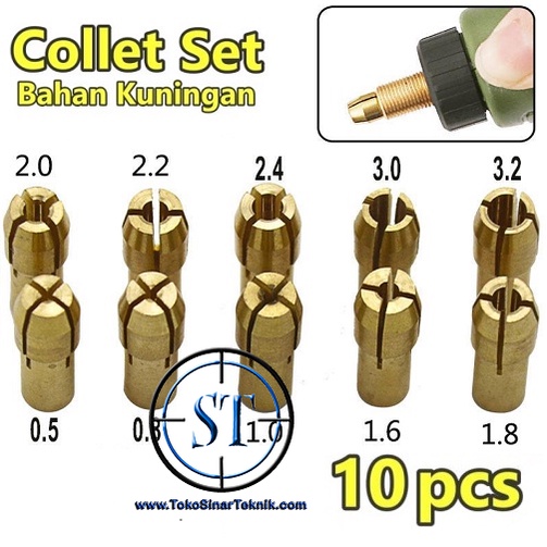 10 Set Collet - Chuck Kuningan 4.3-5.0mm utk Mini Drill Grinder Bor Dremel Dudukan Bor Listrik Shank