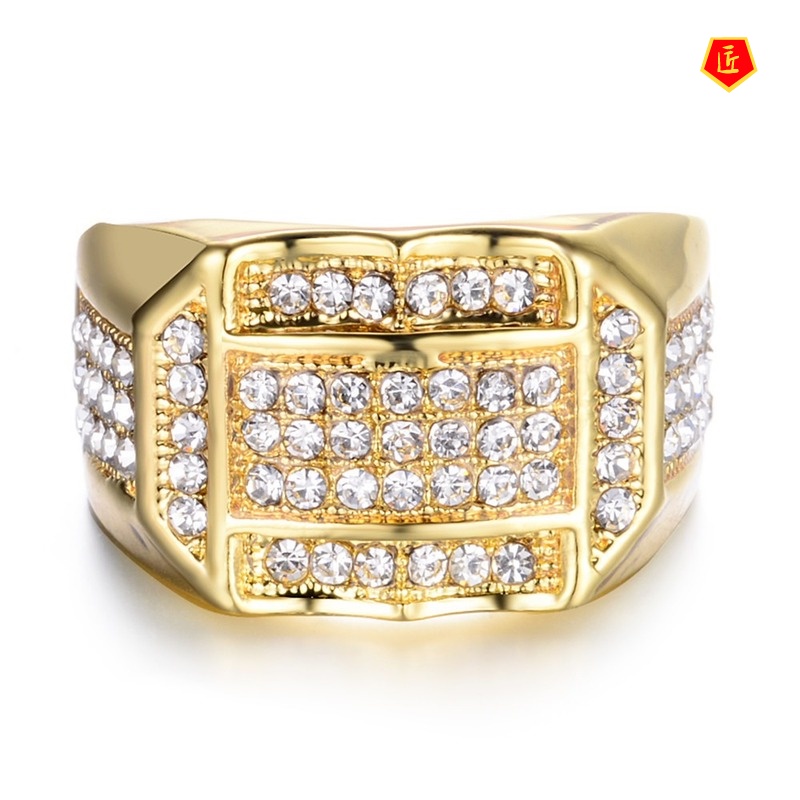 [Ready Stock]Fashion Diamond Gold Ring Men's Fashion Personality