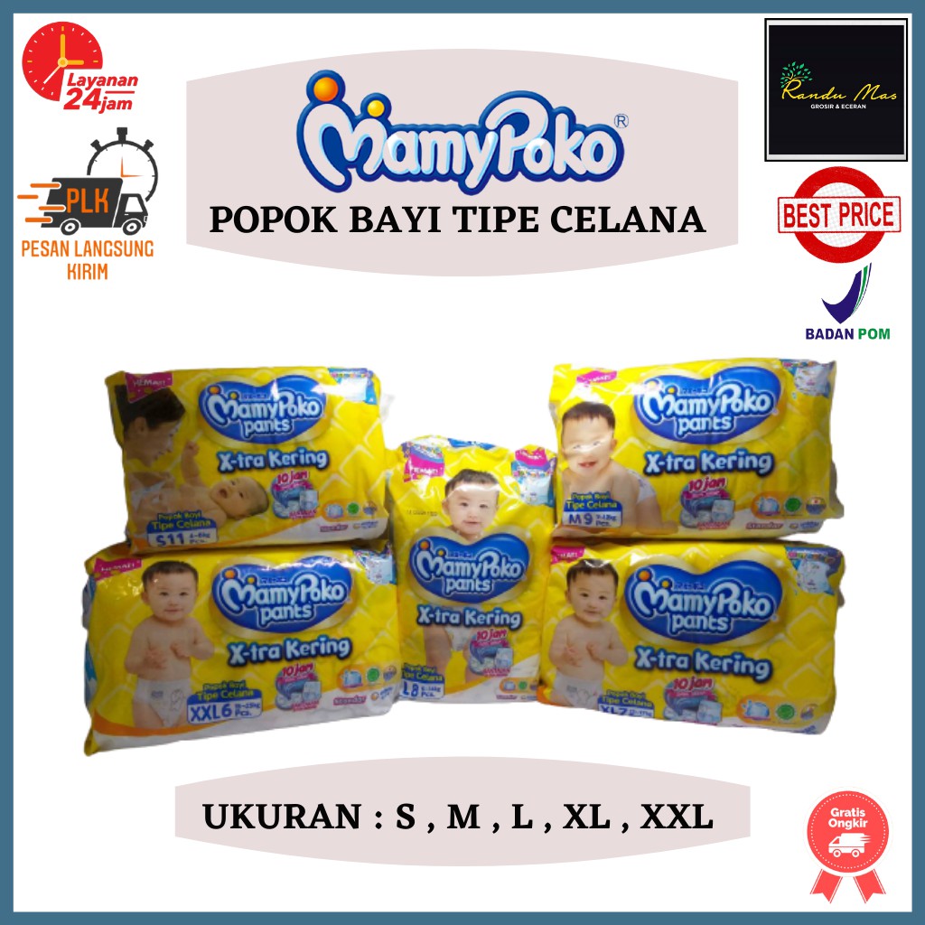 MamyPoko Pants X-tra Kering Ekstra Popok Celana Standar S11 M9 L8 XL7 XXL6 Original Termurah