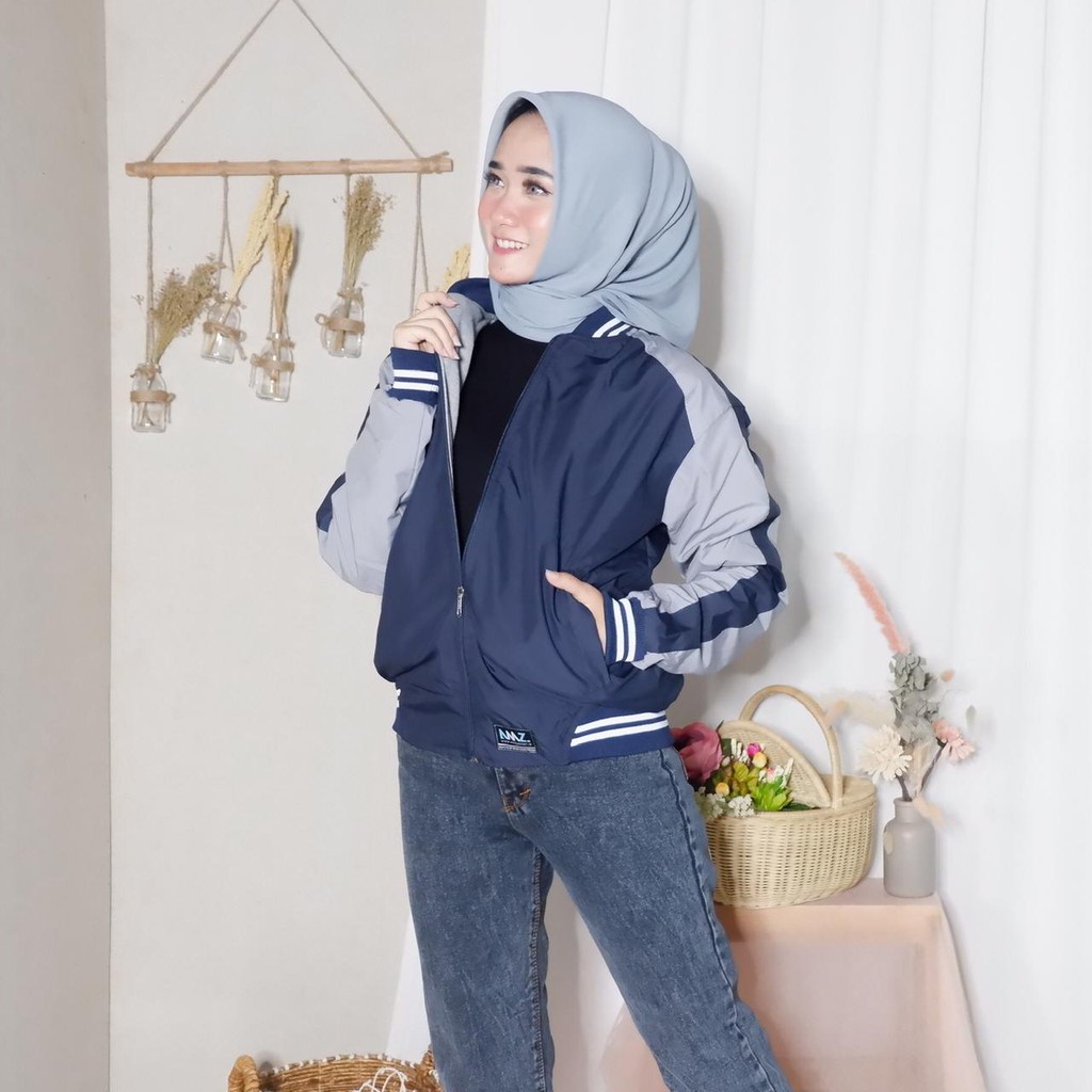SKJ NAVY |ManNeedMe x AMZ| Jaket Pria Bomber Jaket Parasut Unisex 2 in 1 ORIGINAL