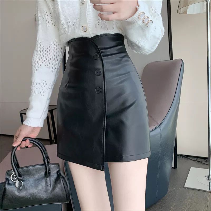 Mini Skirt Leather Rok Wanita Pendek Bodycon