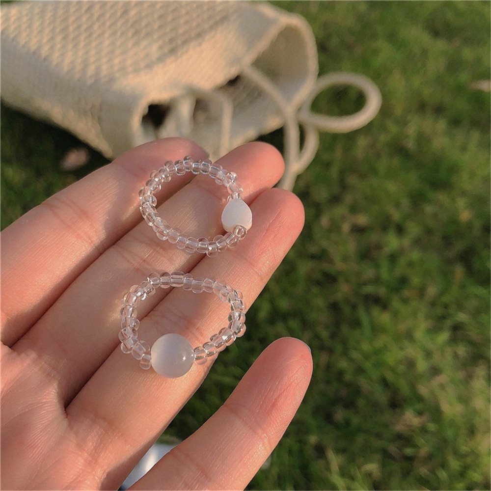 【COD Tangding】INS Shell Opal Ring Beaded Elastic Adjustable Design Luxury Ring Heart