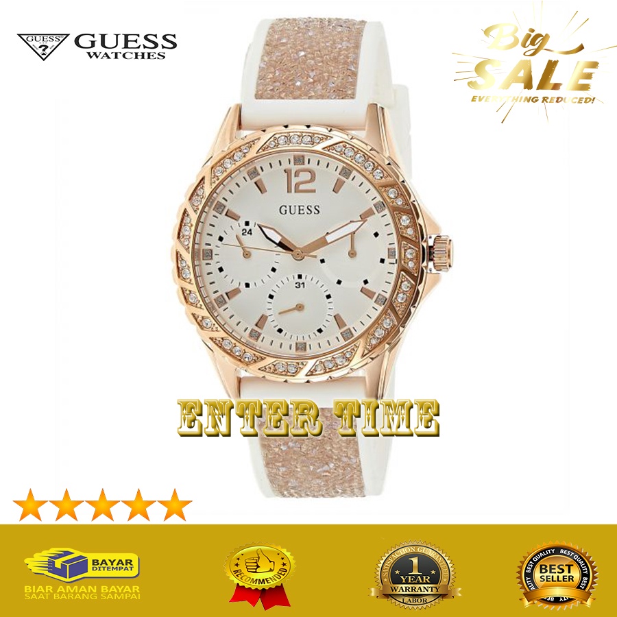 HOT PROMO  JAM TANGAN WANITA IMPORT TERBARU MERK GUESS W1096L2 RUBBER STRAP JAM TANGAN KASUAL WANITA