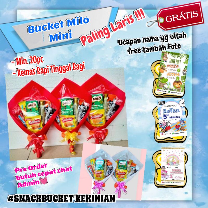 Bucket Milo Mini / Snack Bucket Satuan / Mini Bouquet / Bucket Snack Ulang Tahun / Bingkisan Ultah Anak/ Hampers Snack