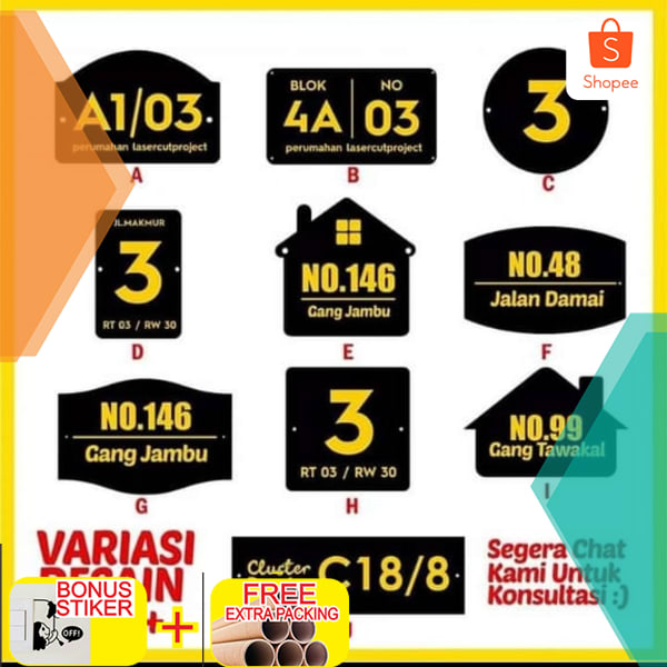 

nomor rumah akrilik motif Elegan