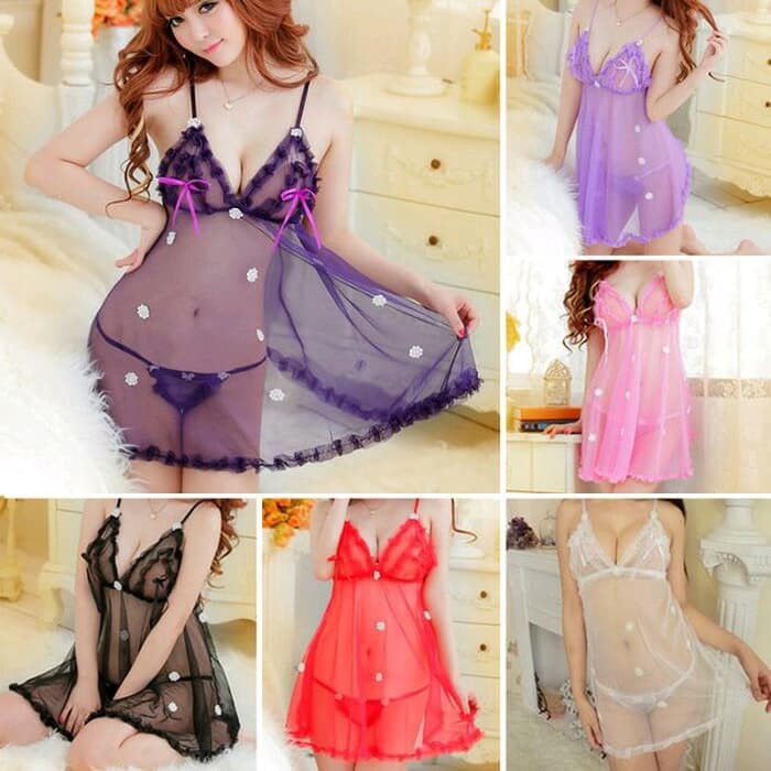 cd 593Lingerie MidLong Dress Transparan / Lingeria Sexy Baju Murah - Hitam